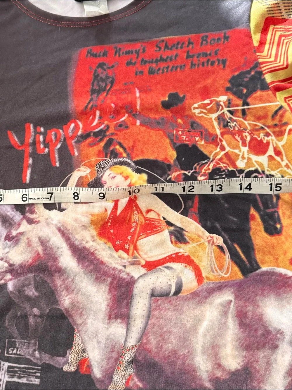 Women’s Multicolor Graphic Western-Print Three Quarter Length Sleeve Top